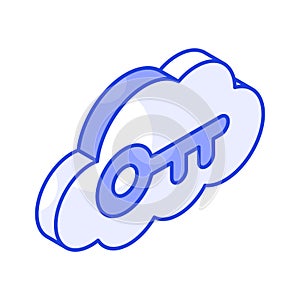 Cloud with key denoting concept isometric icon of cloud access