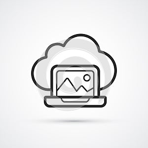 Cloud laptop flat line trendy black icon. Vector eps10