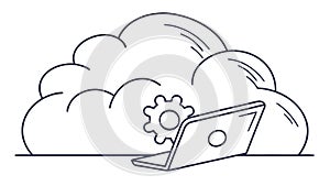 Cloud with Laptop and Gear: Modern Cloud Computing Concept, vector design Generative AI