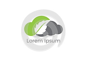 Cloud leaf logo design. Green business cloud icon, fresh leaf illustration.