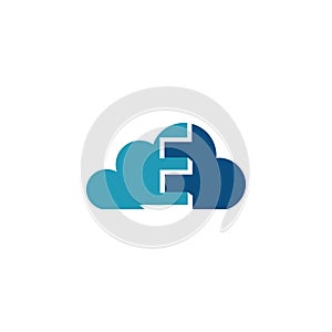 Cloud with letter E logo, icon flat and vector design template.