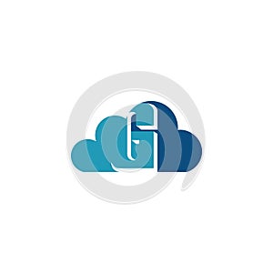 Cloud with letter G logo, icon flat and vector design template.