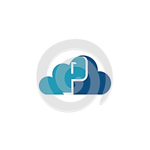 Cloud with letter P logo, icon flat and vector design template.