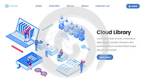 Cloud library service landing page isometric template