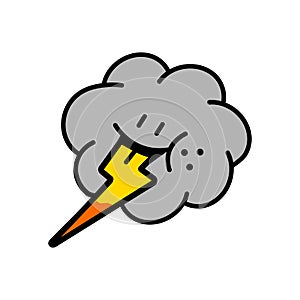 Cloud and lightning cartoon vector illustration in smiley style