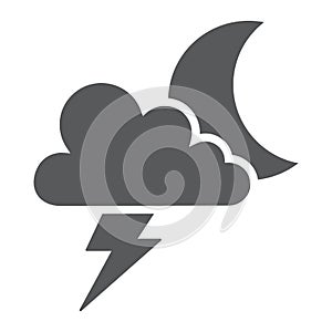 Cloud and lightning glyph icon, forecast and climate, thunder sign, vector graphics, a solid pattern on a white