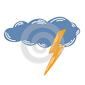 Cloud with lightning. Meteorological. Thunderstorm weather symbol for web printing and applications. Vector Hand draw illustration