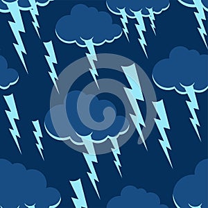 Cloud and lightning pattern seamless. Thunderstorm background. S