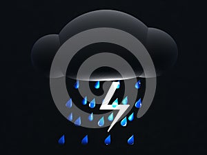 cloud with lightning, rainy weather. 3d rendering of weather icon