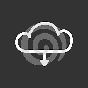 Cloud line icon. Internet download symbol. Flat vector illustration on black background.