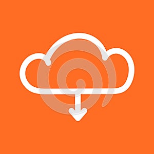 Cloud line icon. Internet download symbol. Flat vector illustration on orange background.