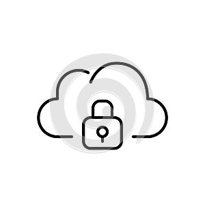 Cloud and lock. Data security, encrypted access to cloud storage services. Pixel perfect vector icon