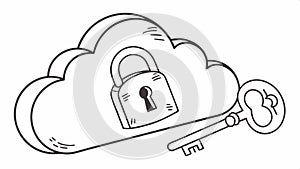 Cloud lock key and hand, secure access to cloud data icon vector design Generative AI
