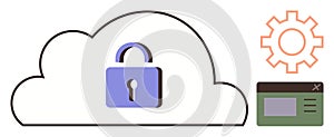 Cloud Security with Lock, Gear, and Website Interface for Data Protection and System Management