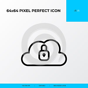 Cloud locked vector line icon style. security and private file icon. 64x64 Pixel perfect