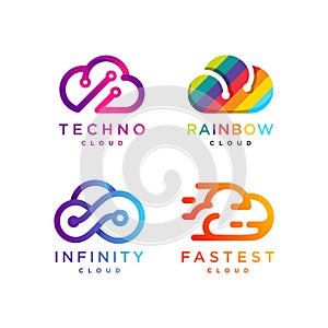 Cloud logo collection, tech cloud, rainbow cloud, infinity cloud, fast cloud, icon, modern, internet, computer, Premium Vector