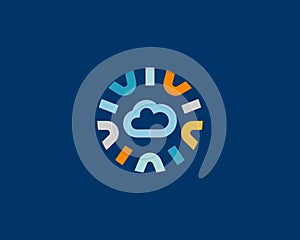 Cloud logo. Data storage logotype in a frame from colored shapes. Weather forecast icon. Upload sign. Vector