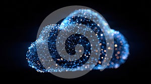 Digital cloud formed with blue lines and glowing dots representing data and connectivity