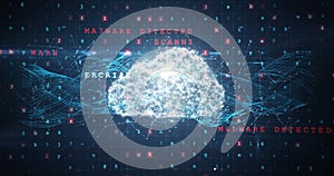 Cloud and malware detected on binary background