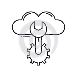 Cloud management icon, linear isolated illustration, thin line vector, web design sign, outline concept symbol with