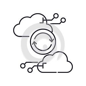 Cloud management idea icon, linear isolated illustration, thin line vector, web design sign, outline concept symbol with