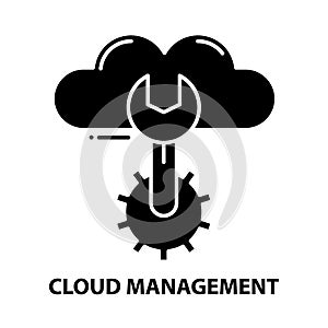 cloud management symbol icon, black vector sign with editable strokes, concept illustration