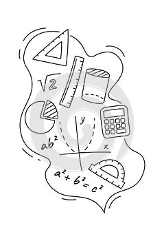 Cloud with math lesson flying elements flat icon