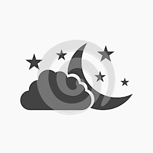 Cloud with moon and stars icon.