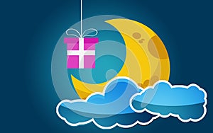 Cloud moon stars with pink gift