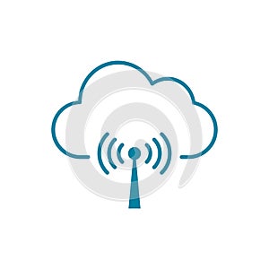 Cloud network antenna line icon. Wireless WiFi connection. Cloud computing concept.