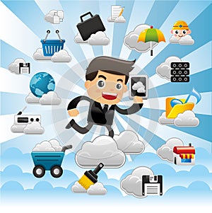 Cloud network,with business man hold pad.