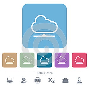 Cloud network flat icons on color rounded square backgrounds