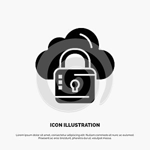 Cloud, Network, Lock, Locked Solid Black Glyph Icon