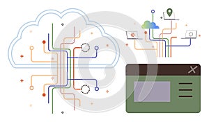 Cloud Computing Diagram with Digital Connections and Network Pathways