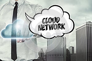 Cloud network text on cloud computing theme with