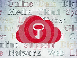 Cloud networking concept: Cloud With Key on Digital Data Paper background