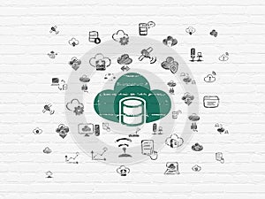 Cloud networking concept: Database With Cloud on wall background