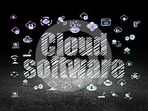 Cloud networking concept: Cloud Software in grunge dark room