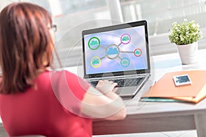 Cloud networking concept on a laptop screen