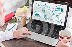 Cloud networking concept on a laptop screen