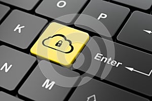 Cloud networking concept: Cloud With Padlock on computer keyboard background