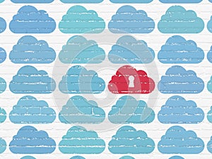 Cloud networking concept: cloud with keyhole icon on wall background