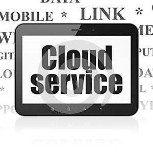 Cloud networking concept: Tablet Computer with Cloud Service on display