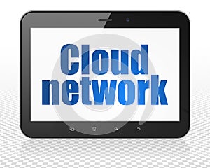Cloud networking concept: Tablet Pc Computer with Cloud Network on display