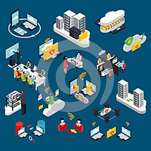 Cloud Office Isometric Icons Set