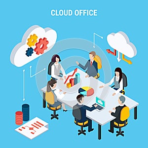 Cloud Office Isometric Poster