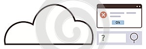 Cloud Computing Concept with Error Notification and Search Bar for Troubleshooting