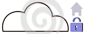 Cloud storage security with lock and home symbol representing data protection and remote access