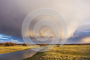 Cloud over Bogolyubovsky meadow, Vladimir region. Russian landscape