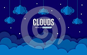 Cloud paper cut night darkness blue sky flat style